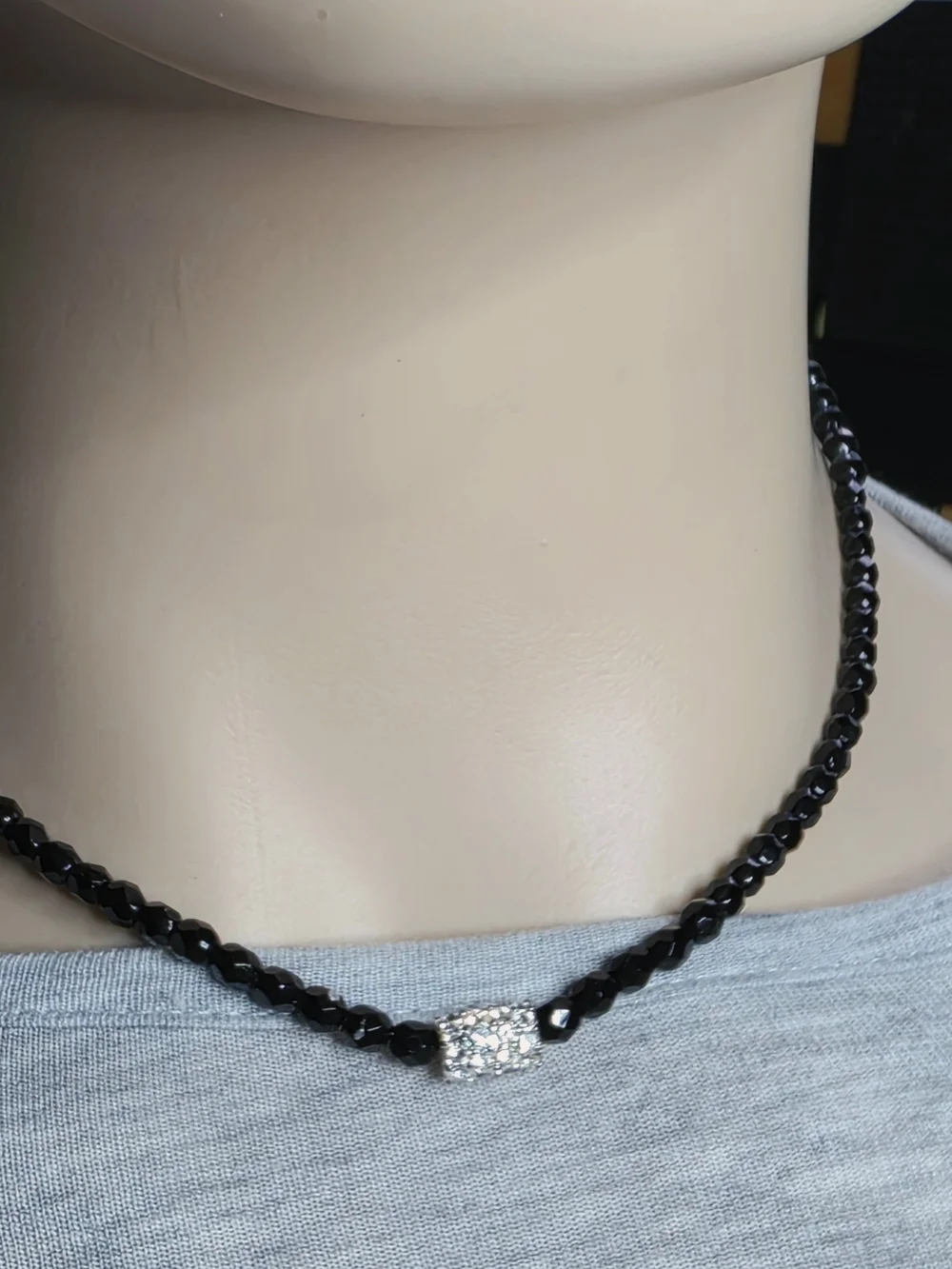 Napier Black Beaded Choker Necklace with Crystal Accent